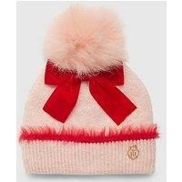 River Island Older Girls Bow Beanie Hat - Pink