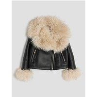 River Island Older Girls Faux Fur Aviator Biker Jacket - Black