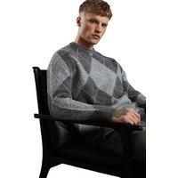 River Island Regular Fit Brushed Argyle Jumper - Grey