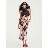 River Island Pink Satin Printed Cowl Neck Slip Dress