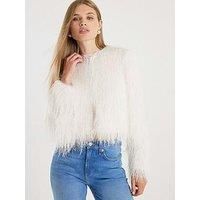 River Island Long Sleeve Fringed Cardigan - Cream