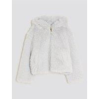 River Island Older Girls Hooded Faux Fur Bomber Jacket - Light Blue