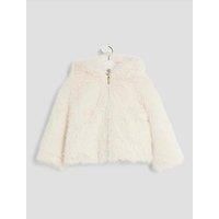River Island Mini Girls Faux Fur Jacket With Ears - Cream