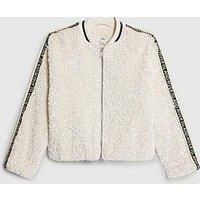 River Island Older Girls Sequin Bomber Jacket - Cream