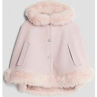 River Island Mini Girls Faux Fur Heart Button Cape - Pink