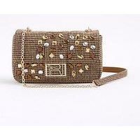 River Island Dogtooth Embellished Shoulder Bag - Brown