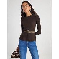 River Island Knitted Belted Peplum Top - Brown