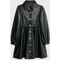 River Island Older Girls Faux Leather Shirt Dress - Black