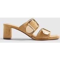 River Island Faux Suede Double Buckle Mule Sandal - Beige