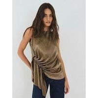 River Island Plisse Drape Detail Top - Gold