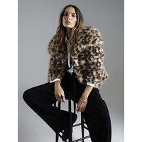 River Island Leopard Print Faux Fur Jacket - Brown