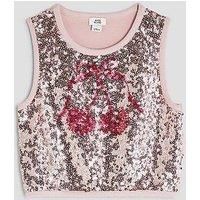 River Island Older Girls Cherry Sequin Tank Top - Pink
