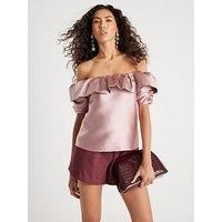 River Island Premium Frill Detail Bardot Top - Pink