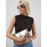 River Island Sleeveless Studded Bodysuit - Black