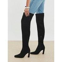 River Island Wide Fit Thigh High Heeled Boots - Black