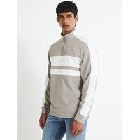 River Island Slim Fit Colour Block Funnel Sweatshirt - Grey