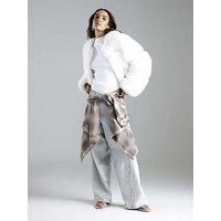 River Island Faux Fur Cropped Panelled Coat - Cream