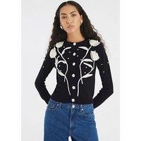 River Island Knitted Flower Cardigan - Black