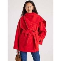 River Island Wool Blend Mid Length Scarf Coat - Red