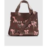 River Island Monogram Print Bow Tote Bag - Brown