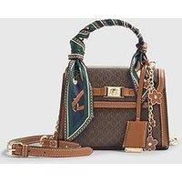 River Island Scarf Detail Monogram Print Tote Bag - Brown