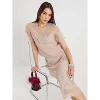 River Island Short Sleeve Embellished Flower Blouse - Pink