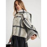 River Island Knitted Check Print Wrap Scarf Cardigan - Grey