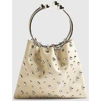 River Island Studded Leather Clutch Bag - Cream