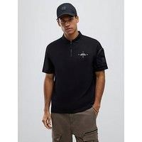 River Island Regular Fit Arm Badge Pocket Polo Shirt - Black