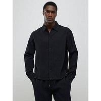 River Island Boxy Fit Plisse Shirt - Black