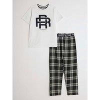 River Island Older Boys Rr Check Pyjama T-Shirt Set - Green