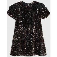 River Island Older Girls Sequin Bow Dress - Brown
