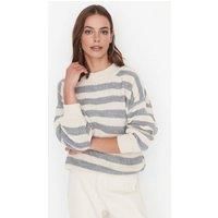 WOVCOR Women's Striped Ribbed Knit Sweater in Ecru | Size: Small