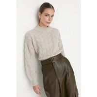 WOVCOR Women's Cable Knit High Neck Cropped Jumper in Stone | Size: Large