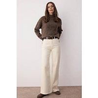 WOVCOR Women's High Waist Wide Leg Jeans in Ecru | Size: 8