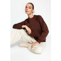 WOVCOR Women's Basic Crew Neck Fleece Sweatshirt in Brown | Size: Small