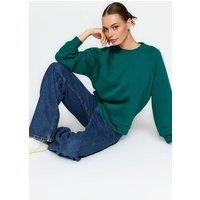 WOVCOR Women's Basic Crew Neck Fleece Sweatshirt in Green | Size: XS