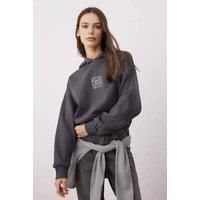 WOVCOR Women's Embroidered Oversized Fleece Hoodie in Grey | Size: XL