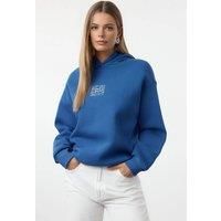 WOVCOR Women's Embroidered Oversized Fleece Hoodie in Blue | Size: Medium