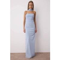 WOVCOR Women's Shawl Detail Draped Knit Maxi Evening Dress in Blue | Size: 14