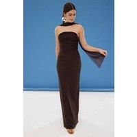 WOVCOR Women's Shawl Detail Draped Knit Maxi Evening Dress in Brown | Size: 12