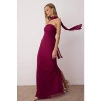 WOVCOR Women's Shawl Detail Draped Knit Maxi Evening Dress in Plum | Size: 12