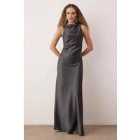 WOVCOR Women's Satin Cowl Neck Sleeveless Maxi Evening Dress in Grey | Size: 14
