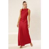 WOVCOR Women's Satin Cowl Neck Sleeveless Maxi Evening Dress in Red | Size: 8