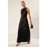 WOVCOR Women's Satin Cowl Neck Sleeveless Maxi Evening Dress in Black | Size: 8