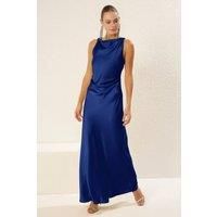 WOVCOR Women's Satin Cowl Neck Sleeveless Maxi Evening Dress in Blue | Size: 6