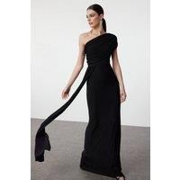 WOVCOR Women's One Shoulder Draped Maxi Evening Dress in Black | Size: 14