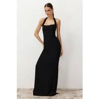 WOVCOR Women's Halterneck Fitted Maxi Evening Dress in Black | Size: 10