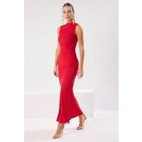 WOVCOR Women's Ruched High Neck Sleeveless Maxi Evening Dress in Red | Size: 10