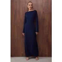 WOVCOR Women's Open Back Long Sleeve Maxi Evening Dress in Navy | Size: 8